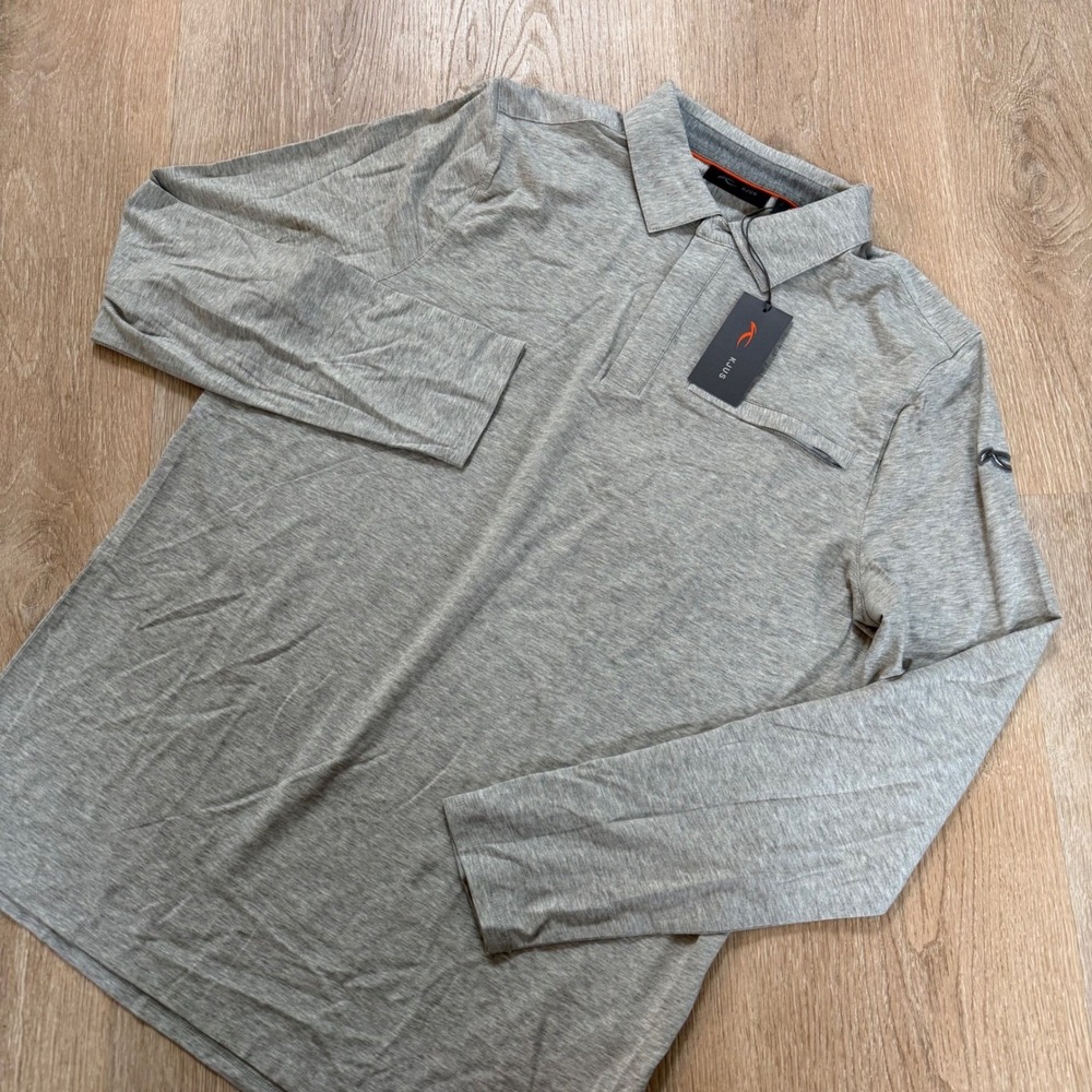 KJUS Inverness Long Sleeve Golf Polo Mens 50 M Grey Melange Cashmere Blend NWT